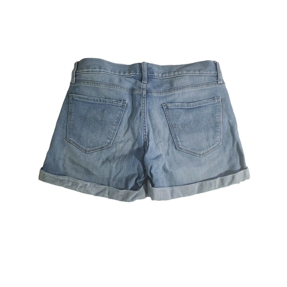 Arizona Shorts Size 7 Womens Light Wash Blue Low Rise Cuffed Patches Pattern Den